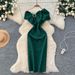 Women's One Shoulder Bow Waist Dress Elegant Fashion Cross Border Hip Hugging Textured Jacquard European American Style_ecoleips.com