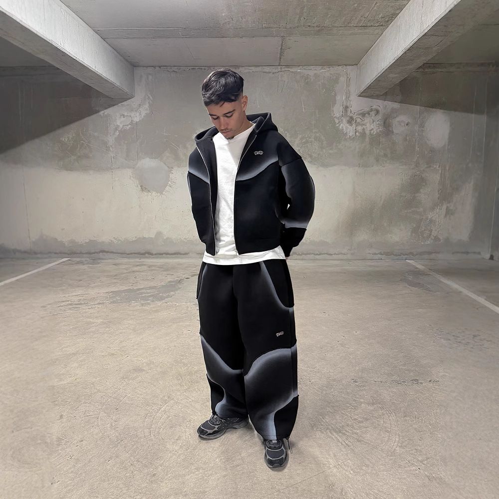 Futuristic Streetwear Zip-Up Hoodie Set With 3D Graphic – Unisex Oversized Pullover & Pants For Urban Fashion_ecoleips.com