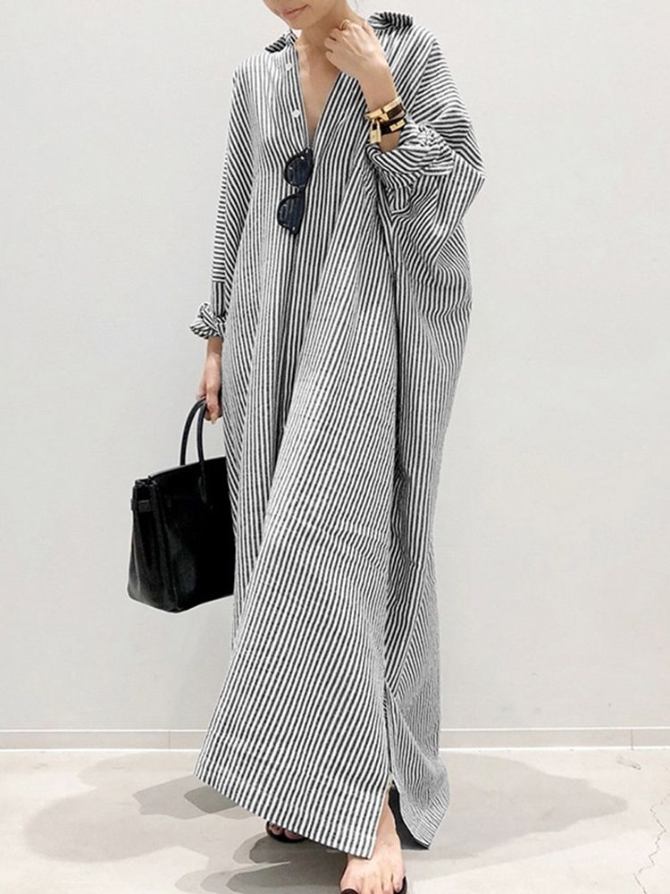 2025 Stripe Printed Beach Party Sundress ZANZEA Spring Fall Bohemian Women Long Sleeve Lapel Dress Fashion Casual Loose Vestidos_ecoleips.com