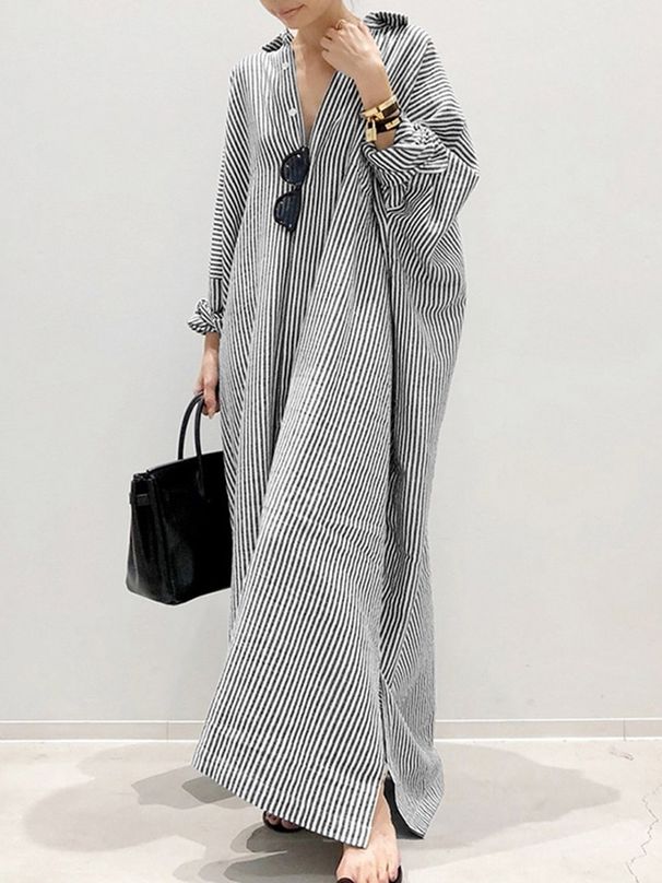 2025 Stripe Printed Beach Party Sundress ZANZEA Spring Fall Bohemian Women Long Sleeve Lapel Dress Fashion Casual Loose Vestidos_ecoleips.com