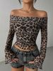 Women's Leopard Print Off-Shoulder Long Sleeve T-Shirt European American Style Fashion Sexy Top_ecoleips.com