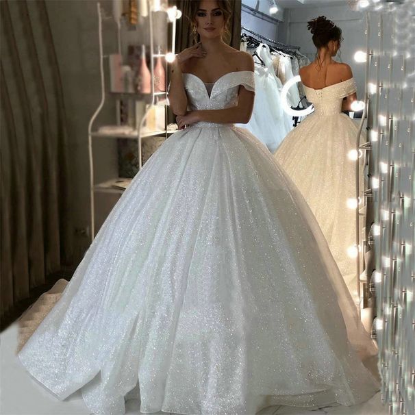 Elegant One Shoulder Wedding Dress With Starry Sky Tulle, Slim Fit A-Line Bridal Gown With Small Train, Forest-Inspired Dreamy Style For Summer_ecoleips.com