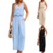 Women's Clothing Women's Solid Color Button Round Neck Elastic Waist Loose Jumpsuit Spring Summer For Formal & Casual_ecoleips.com