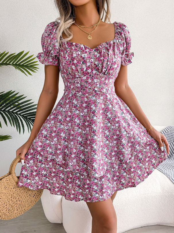 Instagram-style Real Shot Of 2026 Spring-summer Elegant Floral Print Tie-waist Flared Dress. Independent Cross-border_ecoleips.com