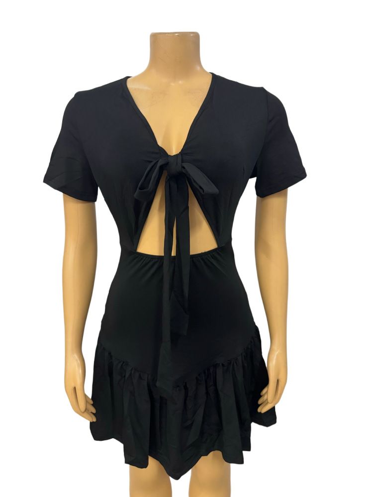 Sexy Cropped Solid Color Dress For Women Strappy Low Cut Style Short Sleeved Women's Clothing_ecoleips.com