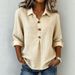 Women's Collared Cotton Linen Button up Top Loose Long Sleeved Shirt Fashionable European American Style_ecoleips.com