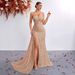 Women's Luxurious Sequined Strapless Evening Gown High Waisted Slit Fishtail Elegant Sophisticated Dress for Banquets Summer Spring/Autumn Regular Size_ecoleips.com
