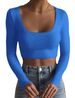 Women's Clothing Large Round Neck Long Sleeve Threaded Ultra Short Slim Fit T Shirt_ecoleips.com