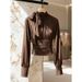 Spring Autumn Short Pleated Lacing Temperament Tops Women Clothing Long Sleeve Solid All-match Elegant T Shirts Office Fashion_ecoleips.com