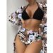 Women's Clothing New Bikini Three Piece Swimsuit High Waisted Printed Long Sleeved Cover Up Bikini_ecoleips.com