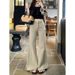 Spring New Straight-leg Micro-flared Denim Pants For Women, Washed Design With A Vintage Distressed Look, Wide-leg_ecoleips.com