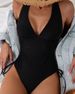 Women's Clothing Halter Neck Lace Up Swimsuit New Solid Color V Neck Belly Covering Conservative One Piece Swimsuit Female Summer Bikini_ecoleips.com