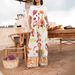Women's Clothing Graffiti Print Loose Short Sleeved T Shirt Wide Leg Straight Pants Holiday Style Suit_ecoleips.com