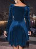 Women's Velvet V Neck Short Dress, Elegant Long Sleeve Dress For Party Club Dating Wear, Women's Dress For Fall & Winter_ecoleips.com