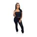 Women's Clothing Women's Ribbed U Neck Short Sleeve Two Piece Set Elastic Sports Casual Summer For Formal & Casual For Women_ecoleips.com