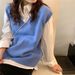 Women's Preppy Style Short Knitted Vest V Neck Sleeveless Top Loose Fit Fresh Versatile Tank Top_ecoleips.com