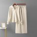 Women's Chunky Knit Sweater Set Autumn Winter Loose Fit Polo Collar Sweater And Wide Leg Pants Two Piece Set Comfortable Angora Blend_ecoleips.com