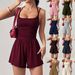 Women's Casual Summer Wide Leg Jumpsuit Loose Bandeau Top Waist Cinching Shorts Rompers_ecoleips.com