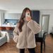 Women's High-Neck Faux Shearling Coat – Oversized Tweed Jacket With Fur Trim (Beige/Khaki/Brown/Leopard, S/M/L/XL)_ecoleips.com