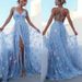 Women's Glitter High-Waisted Long Dress – Stretchy Polyester A-Line Formal Gown For Parties & Evening Events (Blue, S-Xl)_ecoleips.com
