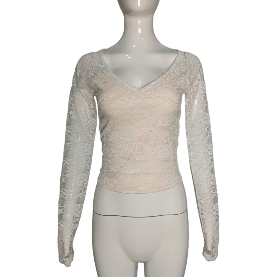 Women's 2 Piece V Neck Lace Long Sleeve Top And Low Waist Stretchy Bodycon Mini Skirt Set – Y2K Club Outfit_ecoleips.com