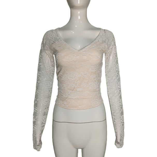 Women's 2 Piece V Neck Lace Long Sleeve Top And Low Waist Stretchy Bodycon Mini Skirt Set – Y2K Club Outfit_ecoleips.com