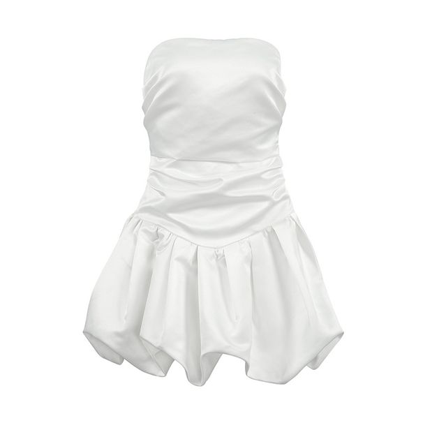 Women's Clothing Autumn And Winter White Fashion Thick Matte Satin Top Sexy Design Slim Fit Flower Bud Dress_ecoleips.com