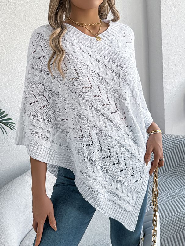 2025 Autumn Winter Casual Solid Color Loose Cable Knit Cape Sweater Coat Independent Cross-Border Women's Fashion_ecoleips.com