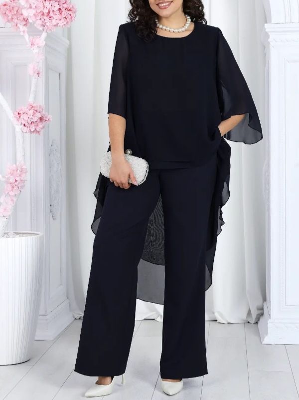 Women's Clothing Women's Loose Casual Chiffon 2 Piece Set Top Bottoms Solid Color Style Clothing For Formal & Casual_ecoleips.com