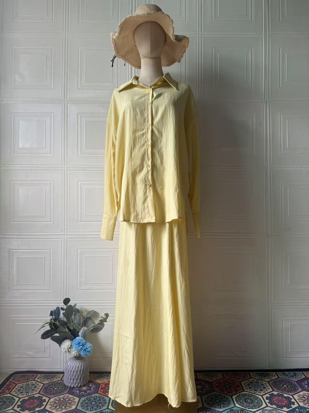 Modest Set Elegant Women's Loose Fitting Long Sleeved Dress Set Comfortable Feminine Style For Summer_ecoleips.com