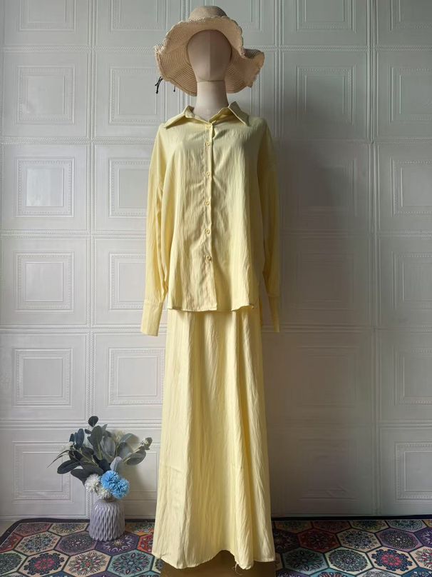 Modest Set Elegant Women's Loose Fitting Long Sleeved Dress Set Comfortable Feminine Style For Summer_ecoleips.com
