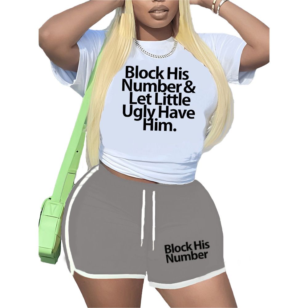Women's Stylish T-Shirt & Shorts Set – Casual Sporty Two-Piece Outfit, Breathable Polyester, Trendy Color Block (White/Black/Red/Green/Gray/Khaki)_ecoleips.com