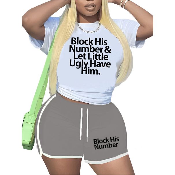 Women's Stylish T-Shirt & Shorts Set – Casual Sporty Two-Piece Outfit, Breathable Polyester, Trendy Color Block (White/Black/Red/Green/Gray/Khaki)_ecoleips.com