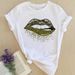Fashionable Top, Foreign Trade Colorful Lips Cartoon Round Neck Retro Plus Size Women's Clothing, Regular Shoulder_ecoleips.com