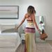 Summer Ripple Color Block Strappy Slit Long Dress Fresh Beach Vacation Dress For Women Holiday Outing_ecoleips.com