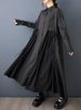 Black Vintage Lace-Up Pleated Shirt Dresses For Women 2025 Autumn New In Long Sleeve Loose Casual Dress Fashion Elegant Clothing_ecoleips.com