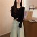 Autumn Retro Front Shoulder Long-sleeved T-shirt Women's Early Autumn New Design Sense, Thin Round Neck Bottoming Shirt_ecoleips.com