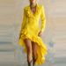 Elegant Ruffled Waist Pleat Long Dress Women's Fashion Irregular Solid Slim Party Dress Sexy V-neck Long Sleeve Wash Denim Dress_ecoleips.com