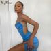 Hugcitar 2021 Sleeveless Halter Strap See-Through Pleat Slit Backless Sexy Dress Summer Women Streetwear Club Party Y2K_ecoleips.com