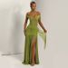Women's Sexy Strapless Backless Long Mesh Dress European American Style Fashionable Bodycon Clothing Set with Gathered Slit_ecoleips.com