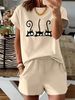 Women’s 2 Piece Outfit Set – Oversized Graphic T-Shirt And Biker Shorts Matching Set, Casual Summer Lounge Tracksuit For Daily Wear-298_ecoleips.com