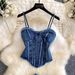 Trendy Denim Two-Piece Set For Women - High Waist Skinny Jeans & Strappy Top - Sexy Cowgirl Outfit (Blue, S/M/L/Xl)_ecoleips.com