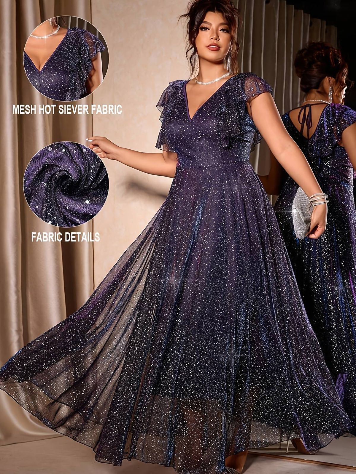 Plus-size Elegant Dress, A Graceful Evening Gown For Women, With A Ruffled Shoulder Design, Suitable For Graduation Ceremonies, Valentine's Day, Mother's Day, Halloween, Thanksgiving, Easter, Parties, Dates, Weddings, And Other Occasions._ecoleips.com