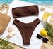 Chocolate Brown Crinkle Texture Bandeau Bikini Set Women Strapless Tube Top High Cut Two Piece Swimsuit Summer Beach Bathing Suit_ecoleips.com