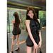 Official Image Price: Ruffled Sleeveless Shirt Top For Women, Summer French Style, Mid-Length, Slim-Fit, Waist-Cinching_ecoleips.com