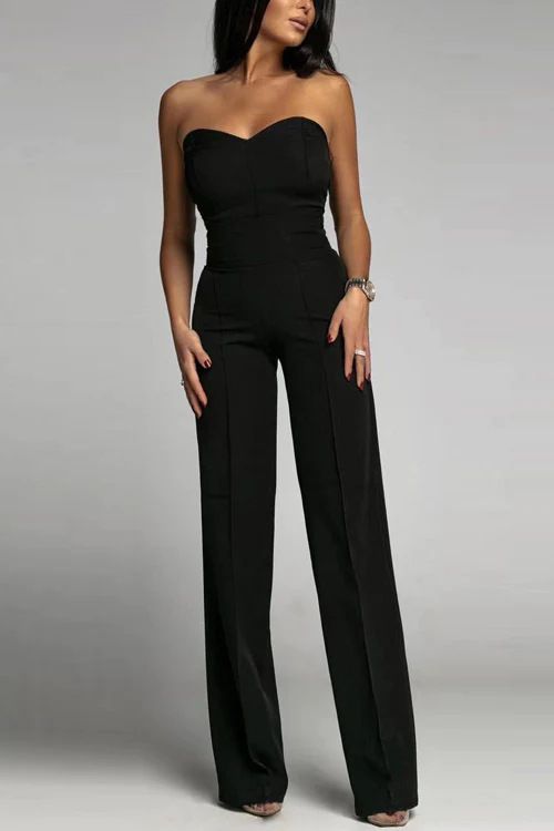 Women Sexy Slim Fit Strapless Straight Wide Leg Tube Top Jumpsuit Dress Versatile Party Night Out Clubwear_ecoleips.com
