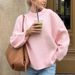 Women's Clothing Pink Sweet Round Neck Casual Soft Knit Sweater Casual Round Neck Long Sleeve Pullover - Pastel Pink, White, Black & More Colors_ecoleips.com