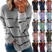 Women's Round Neck Long Sleeve T-Shirt Striped Printed Loose Fit American Style Autumn Clothing Sweatshirt_ecoleips.com