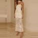 Women's Sexy Strapless Hollow Out Evening Dress Spring Embroidery Floral Mesh Long Dress Summer Backless Tie-up Bohemian Dresses_ecoleips.com