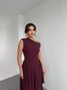 Women OneShoulder Sleeveless Burgundy Ruched FittedWaist Midi Dress Elegant Glam DateNight Summer WeddingGuest Cocktail Stretchy_ecoleips.com